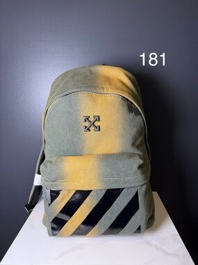 Off-White Green and Yellow Diagonal-Stripe Backpack